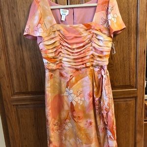 Peach floral silk dress